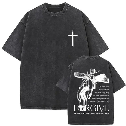 Forgive Them Father’ Vintage Washed Jesus Tee – Oversized Christian Streetwear for Men & Women