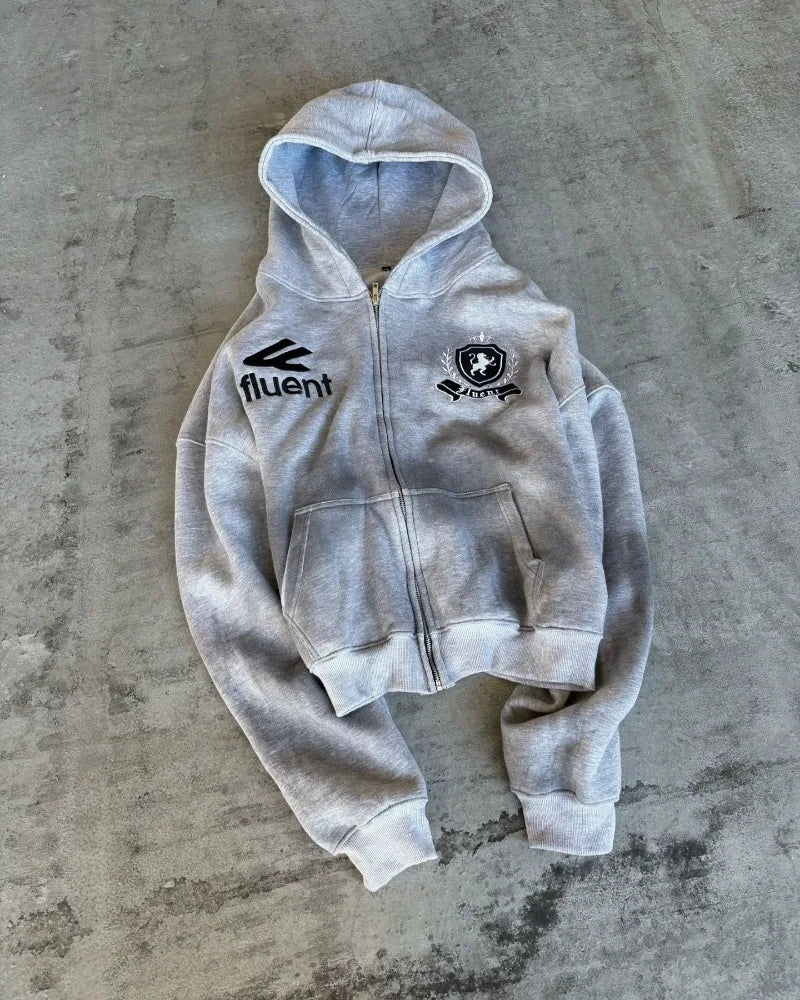 Men's Winter Street Vintage Alphabet Embroidery Hoodie Y2K Goth Harajuku Casual Loose Tracksuit Zipper Closure Cotton Set